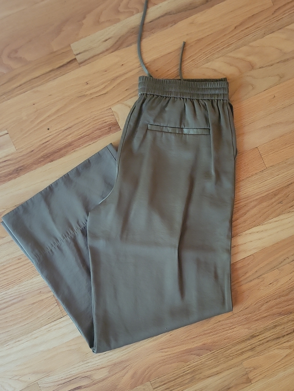LeBop High Waisted Silky Pants in Olive Green, Large